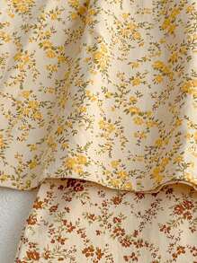 SHEIN Kleid im pastoralen Stil für Kleine Mädchen mit Rüschenkragen und Blümchenmuster, für Frühling/Herbst - Gelb - Übersicht 4