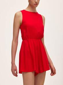 SHEIN Unity Eleganter Damen Jumpsuit in Unifarbe mit Rundhalsausschnitt und ärmellos - Rot - Übersicht 4