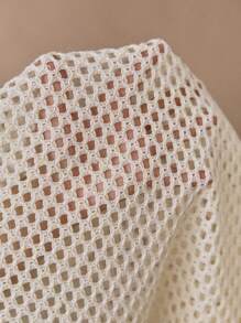 GENTILAND 2pcs/Set Men's Casual Knitted Jacquard Coin Pattern V-Neck Short Sleeve Shirt & Drawstring Waist Straight Leg Shorts Set - Apricot - View 7