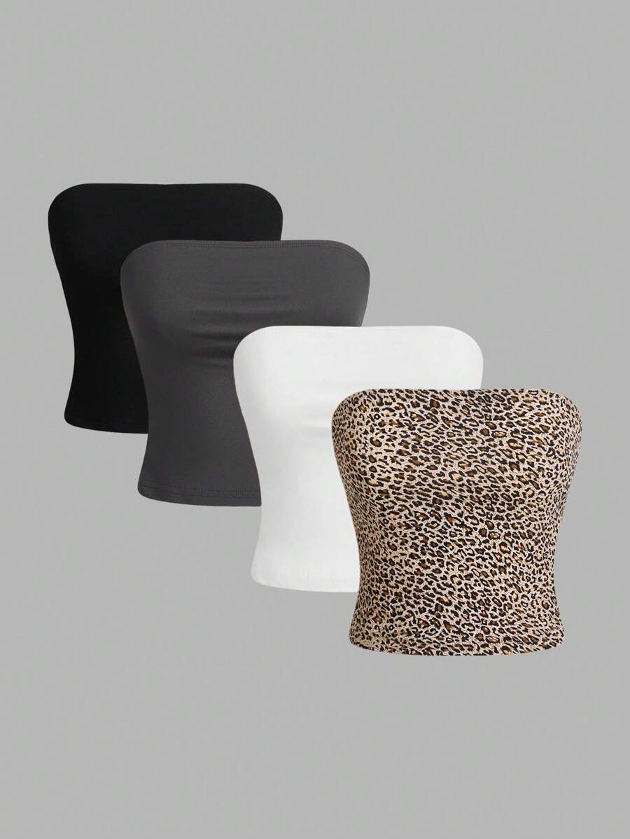 SHEIN Essnce 4 件套纯色休闲百搭女士吊带背心，适合夏季度假 - 彩色 - 查看 1