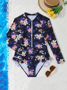 Teen Girls' Fashionable Random Print One-Piece Swimsuit, Suitable For Summer - Multicolor - View 6