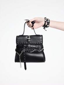 ROMWE Goth 女士时尚日常通勤手提包，带扣设计