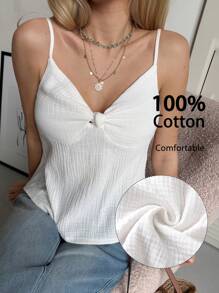 SHEIN LUNE 女士休闲扭纹下摆纹理白色背心 - 白色 - 查看 2