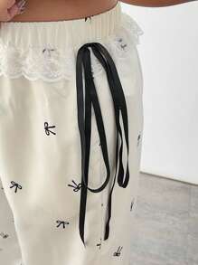 SHEIN PETITE CURVE 大码女式可爱蝴蝶结装饰宽松夏季长裤