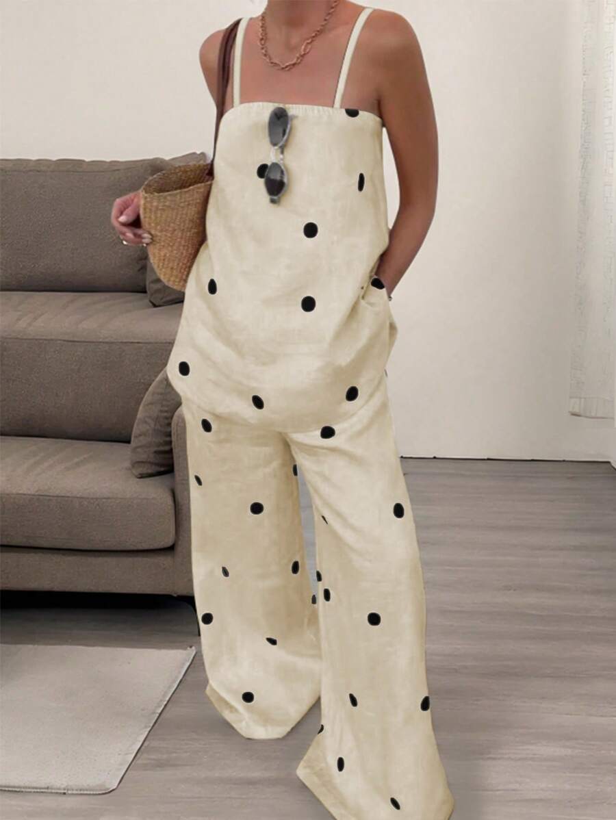 INAWLY 2 Stücke/Set Damen einfaches Polka Punkt Muster Set, Frühling/Sommer