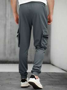 Manfinity Homme Dark Grey Men's Drawstring Waist Skinny Jogger Pants,Solid Color Casual & Stylish Cargo Men Clothes,Autumn Streetwear Gym Joggers For Men - Dark Grey - View 3