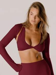 Aralina Leisurewear Crop Active Shrug With Thumb Detail And Bag