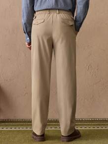 Manfinity VCAY Pantaloni casual da uomo con vita elastica, vestibilità comoda, gamba dritta, in tessuto lavorato a trama unita - Cachi - Visualizzare 3