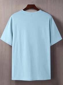 Manfinity Homme Plus Size Men's Solid Color Round Neck Short Sleeve Fashion Tee, Suitable For Summer - Blue - View 2