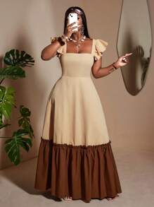 Maweii 夏季女士加大码宽松拼接休闲度假曲线女式长裙