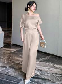 DAZY 新款夏季高端奢华女士无袖连体裤，设计独特，气质优雅 - 米色 - 查看 4