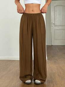 Flirla 2025 Spring/Summer Vintage Style Casual Relaxed Fit Minimalist Long Pants Fall Cloth For Women