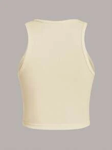 SHEIN Essnce 女士纯色休闲圆领短款背心，百搭夏季穿着