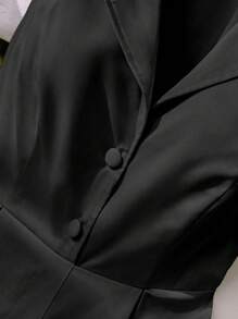 Franclia 大码女式褶领纽扣无袖连衣裙，适合约会、派对、生日、办公室穿着、度假、夏季休闲、商务休闲 - 黑色 - 查看 4