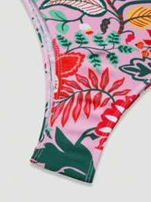 Swim Oasis 加大码 2 件热带植物印花连体泳衣和长款荷叶边下摆沙滩裙套装，高端女士夏季波西米亚海滩度假泳装