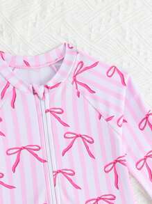 2025新款印花女童长袖拉链连体泳衣，2件套，适合海滩度假 - 粉色 - 查看 5