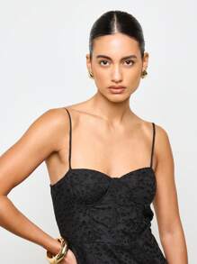 AiiRZ Broderie Anglaise Schiffli Corset Spaghetti dây đầm mini - màu đen - Xem 5