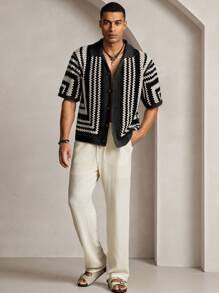 Manfinity VCAY Suéter holgado de manga corta de punto casual para hombre, moda diaria para jóvenes