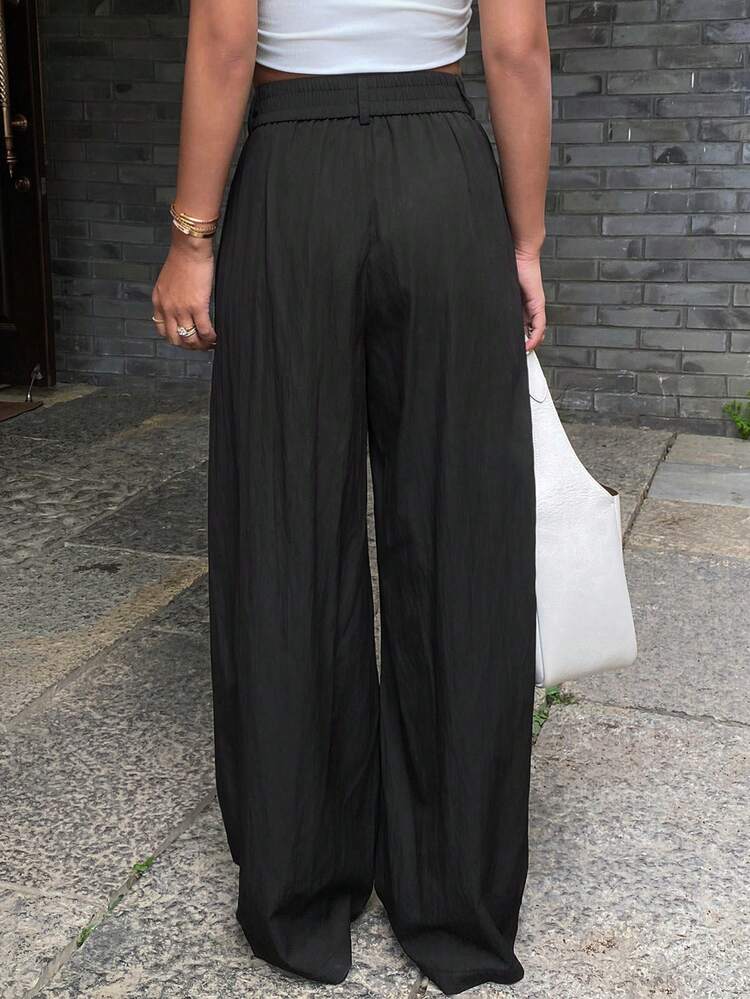 Sequin Beaded Decor Solid Color Loose Wide-Leg Pants, Casual Summer Vacation Women Long Trousers