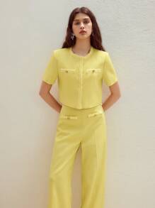 MOTF STUDIO 纽扣短袖夹克 - 黃色 - 查看 3