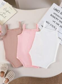 SHEIN 3件套女婴甜美可爱三色休闲连体衣，夏季 - 彩色 - 查看 2