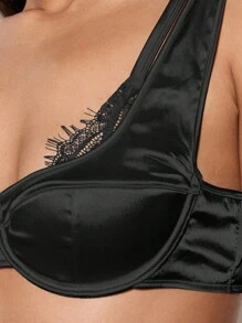 AiiRZ Áo Bralette Satin Đệm Crop Bustier Có Viền Ren Tinh Tế Cho Tiệc Tối Cô Dâu Đồ Lót Không Tay Phong Cách Lễ Hội Mùa Hè Thời Trang - màu đen - Xem 6