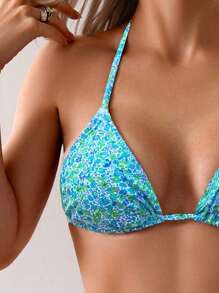 SHEIN Swim 女士碎花吊带性感比基尼套装，适合夏季海滩，印花图案可能有所不同 - 彩色 - 查看 4