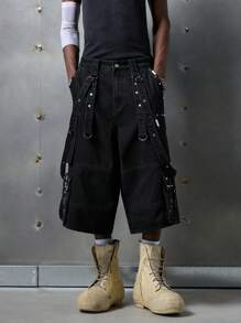 NEON BLANC Pantaloncini di jeans sfoderati e larghi, stile da strada, edizione streetwear per uomo
