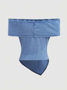 Girlism 青少年女孩时尚休闲柔软度假风格露肩针织牛仔上衣，适合青少年女孩服装，女童服装日常服装和青少年女孩夏季和春季服装