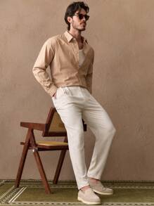 HIMLAND Men's Casual Woven Tapered Suit Pants, Old Money