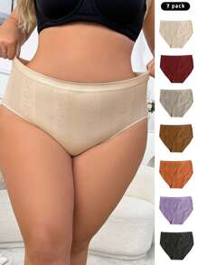 Snug Zone 7pcs/Pack Plus Size Solid Color Elastic Comfortable Seamless Jacquard Panties - Multicolor - View 5
