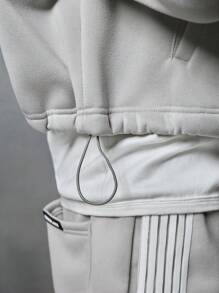 NEON BLANC Sudadera con capucha de punto gris con bordado, estilo de moda callejera masculina, para otoño e invierno, estilo streetwear y escolar - Gris - Ver 5