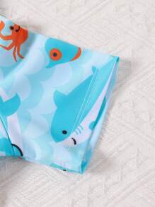 男童连体蓝鲨印花连体衣，户外沙滩游泳男童两件套泳衣套装，男童3-7岁沙滩装，男童儿童沙滩装 - 藍色 - 查看 5