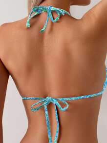 SHEIN Swim 女士碎花吊带性感比基尼套装，适合夏季海滩，印花图案可能有所不同 - 彩色 - 查看 3