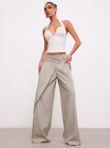 Hauture Pantaloni casual da ufficio estivi solidi, asimmetrici, avvolgenti, rilassati