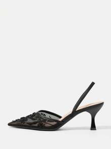 CUCCOO HITCHD Sandale de petrecere cu toc înalt, la modă, negre, florale, elegante