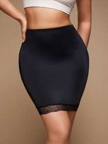 Women's Solid Color Lace Patchwork Elastic Waist Summer Shaping A-Line Skirt