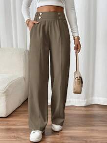 SHEIN Frenchy Pantaloni eleganti da ufficio con gamba dritta e doppia fibbia per donne