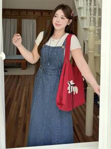 Dazy Plus Dark Washed Denim Pinafore Dress, Suitable For Spring, Summer, And Year-Round Layering