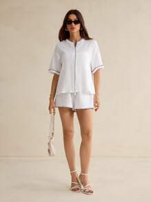 SHEIN Tall Women Two Pieces Outfits For Daily Wear - White - View 4