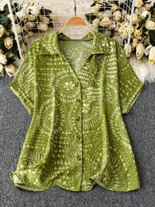 EMERY ROSE Áo sơ mi tay ngắn in hình học cỡ lớn cho nữ - Màu xanh Bạc hà - Xem 1