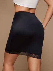 Women's Solid Color Lace Patchwork Elastic Waist Summer Shaping A-Line Skirt