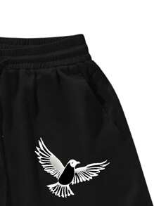 Manfinity EMRG Men's Printed Casual Shorts, Simple Fashion Daily Wear Men Shorts Graphic Men Shorts Designs Men Shorts Graphic Men's Graphic Shorts Men's Shorts Graphic - Black - View 5