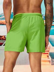 Manfinity Swimmode Men's Casual Drawstring Waist Beach Shorts, Green Men Swim Trunks, Men's Beachwear, Plain Swim Trunks, Men Swim Wear, Big And Tall Beach Shorts Green - Green - View 2