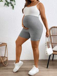 SHEIN Plus Size Solid Color Adjustable Waist Maternity Casual Shorts - Multicolor - View 5