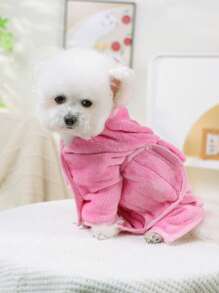 PETSIN 1pc Pet Absorbent Towel, Soft Thickened Quick-Dry Small Pig Hooded Bath Robe With Adjustable Strap, Dog Bathing Grooming Towel