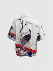 ROMWE MEN Men's Anime Boxy Fit Short Sleeve Casual Shirt - Blue - View 8