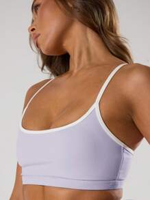 Musera Sport Contrast Trim Spaghetti Strap Sport Bra Workout Summer Yoga Gym Running Daily Holiday Seamless Backless Gym Fitness - Lilac Purple - View 5