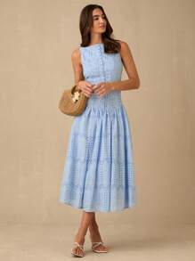 Enchnt 女士优雅镂空刺绣无袖连衣裙，夏季 - 淺藍色 - 查看 5