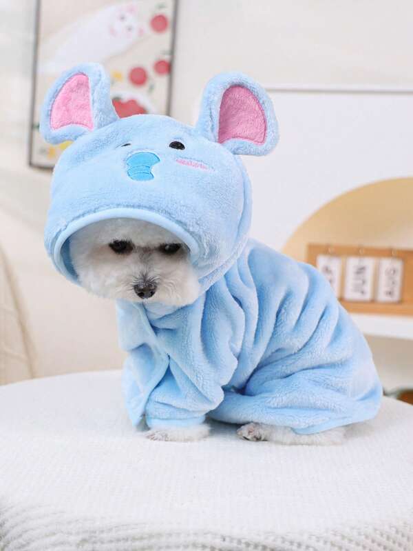 PETSIN 1pc Pet Absorbent Towel, Soft Thick Quick Dry Elephant Hooded Bathrobe, Adjustable Strap For Dog Bathing & Grooming